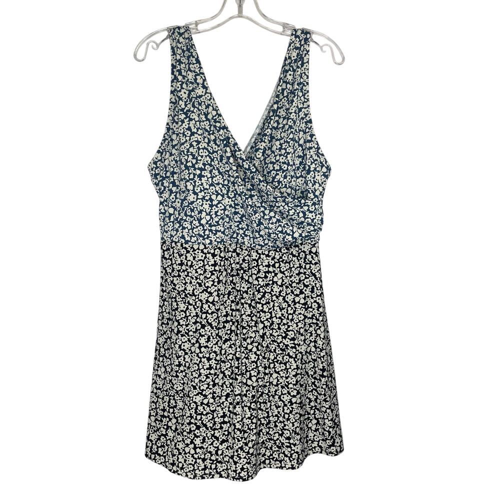 Lands' End Navy and White Floral One-Piece Swimsuit